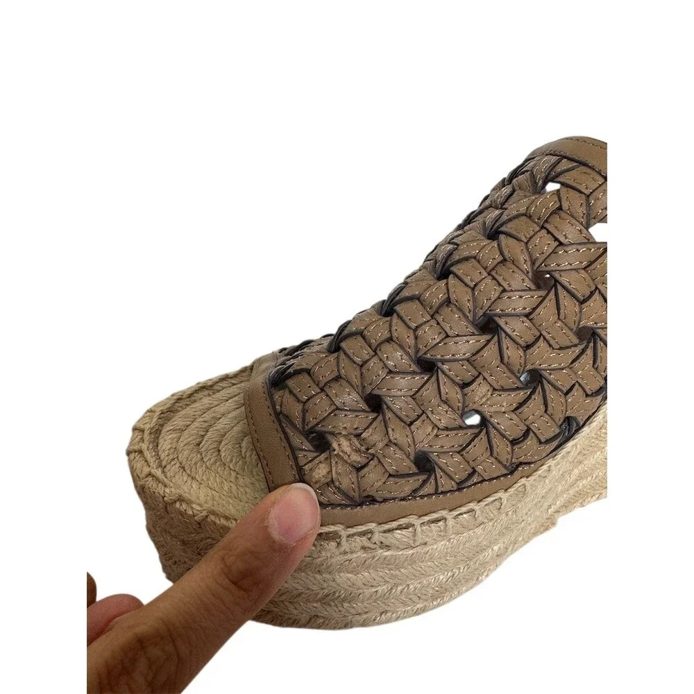 Tory Burch Womens Brown Woven Espadrille Platform Wedge Sandals Ankle Size 10